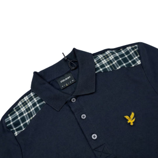 Lyle and Scott Check Panelled Polo Shirt Dark Navy image 1