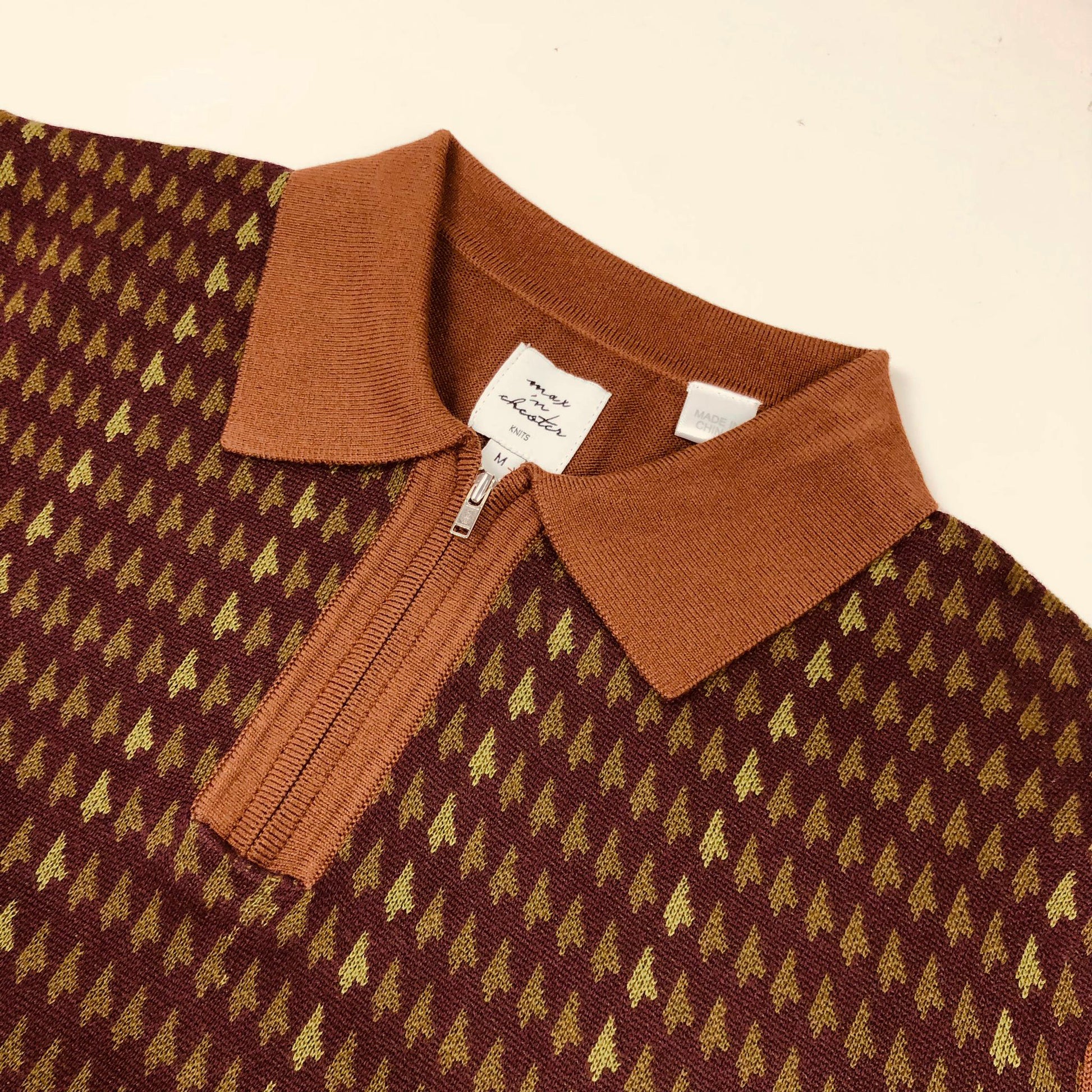 Max N Chester Brown/Deep Moss Zip Knitted Polo Shirt image 1