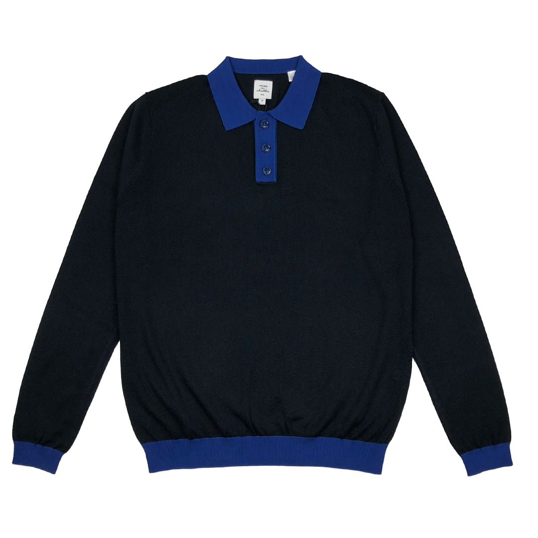 Max N Chester Navy/Mazarine Blue Knitted L/S Polo Shirt image 0