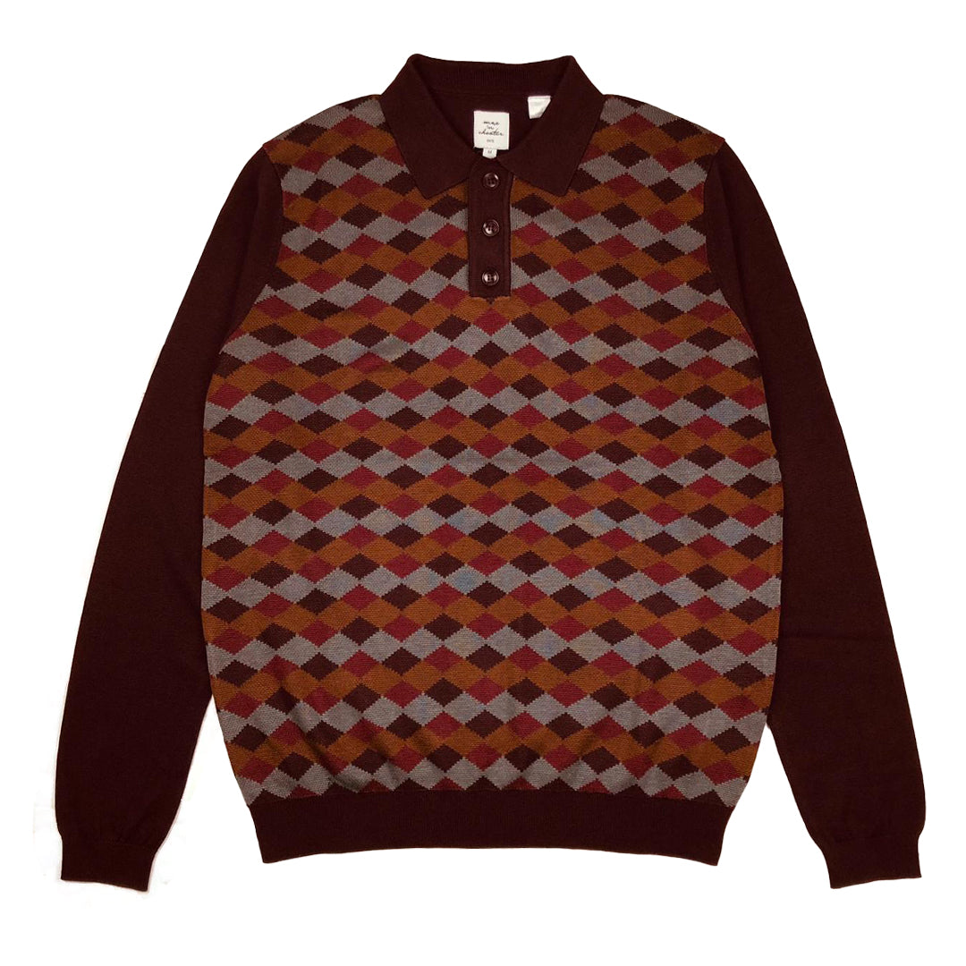 Max N Chester Wine Tasting/Burgundy Knitted L/S Polo Shirt image 0