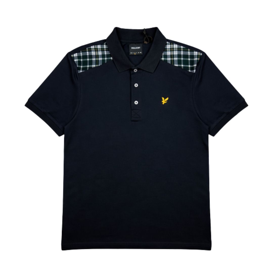 Lyle and Scott Check Panelled Polo Shirt Dark Navy image 0