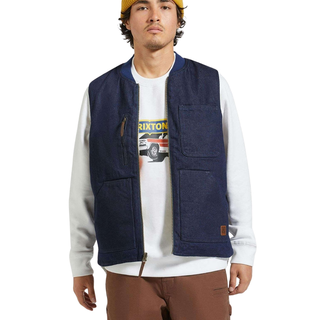 Brixton Rinse Denim/Sherpa Builders Abraham Reversible Vest Gilet image 2