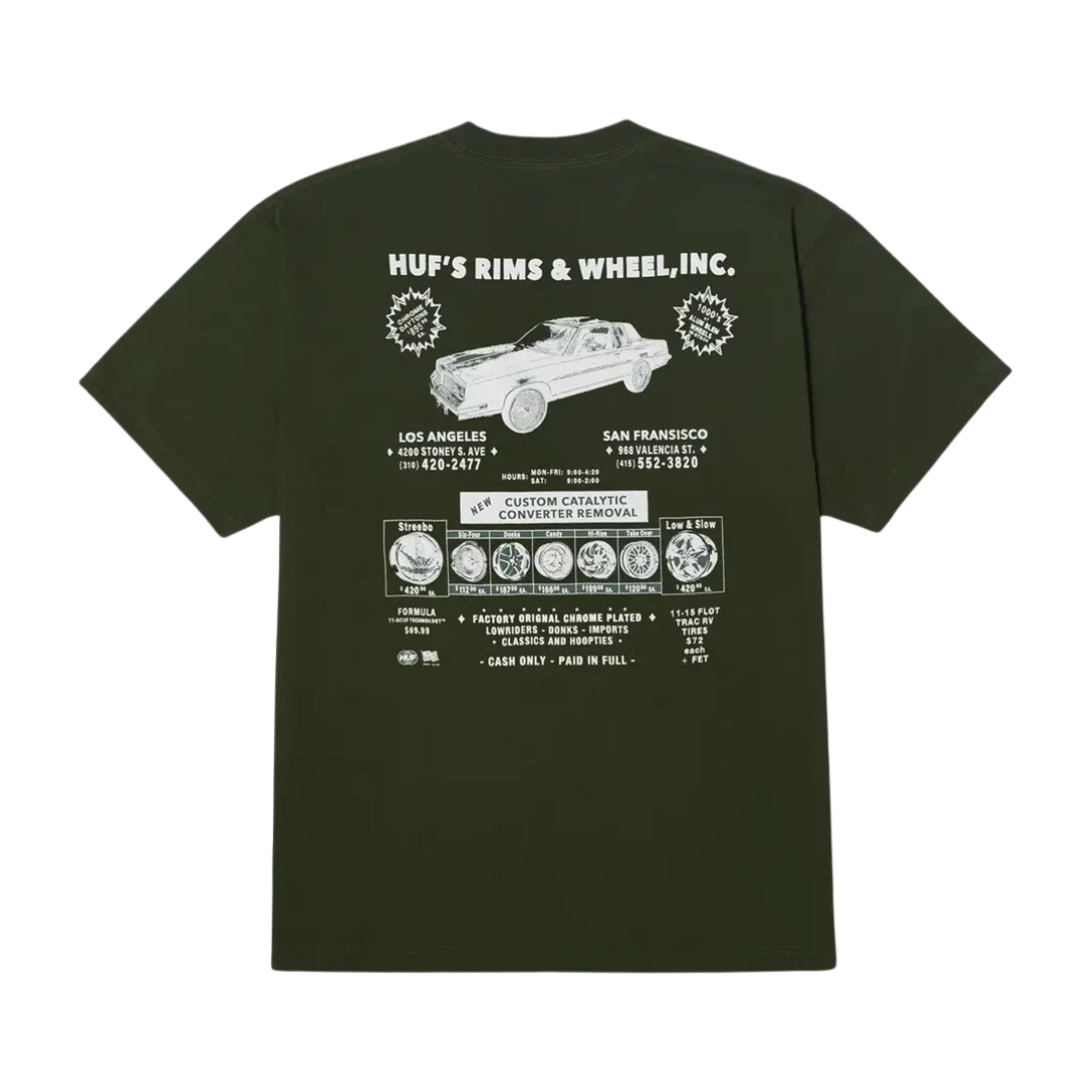 HUF Hunter Green Rim & Wheels Inc T-Shirt image 1