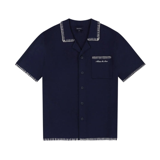 Alma De Ace Rexa Stitched Navy Knitted Shirt