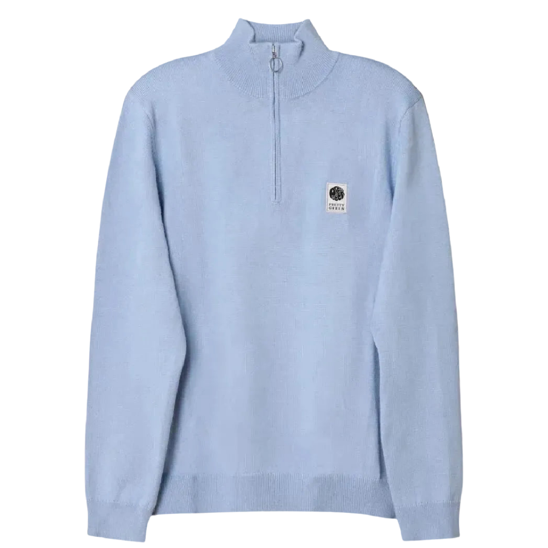 Pretty Green Merino Blend Sky Blue Quarter Zip