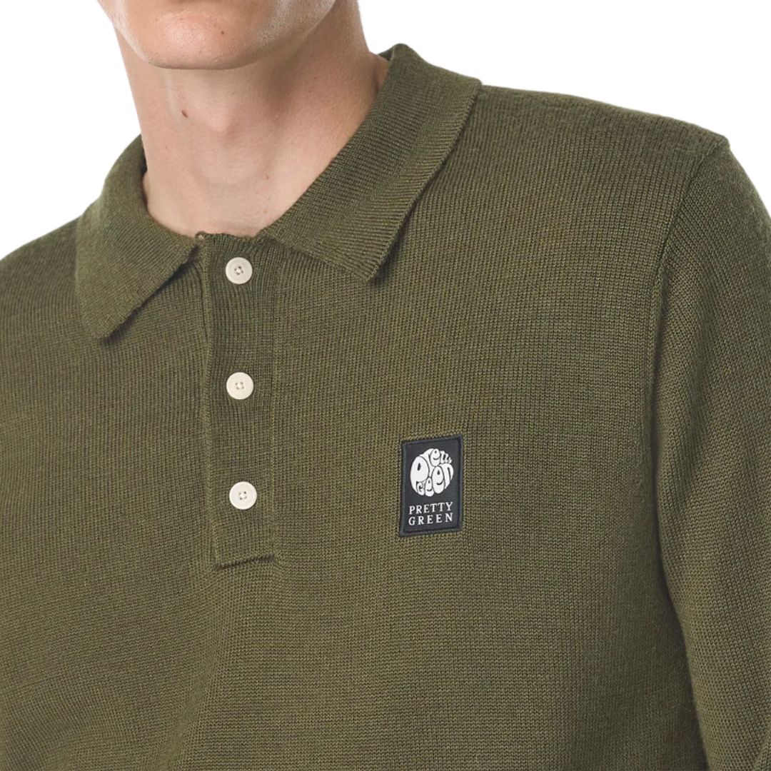Pretty Green Merino Blend Khaki Polo
