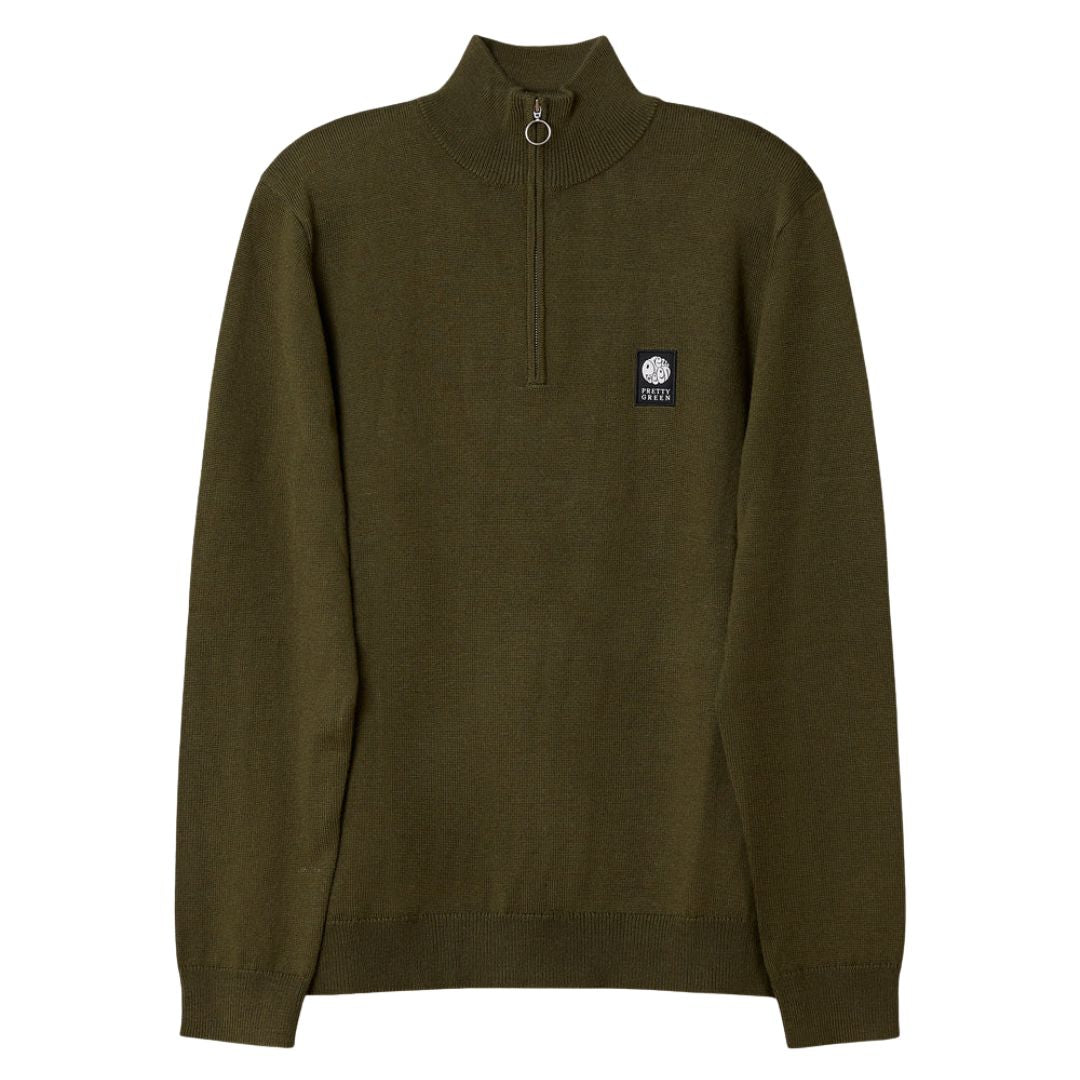 Pretty Green Merino Blend Khaki Quarter Zip