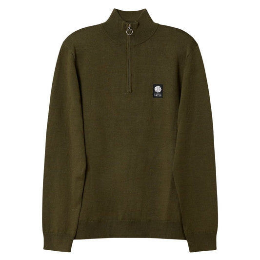 Pretty Green Merino Blend Khaki Quarter Zip