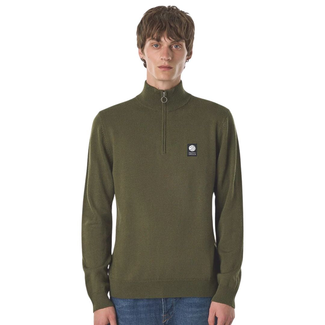Pretty Green Merino Blend Khaki Quarter Zip