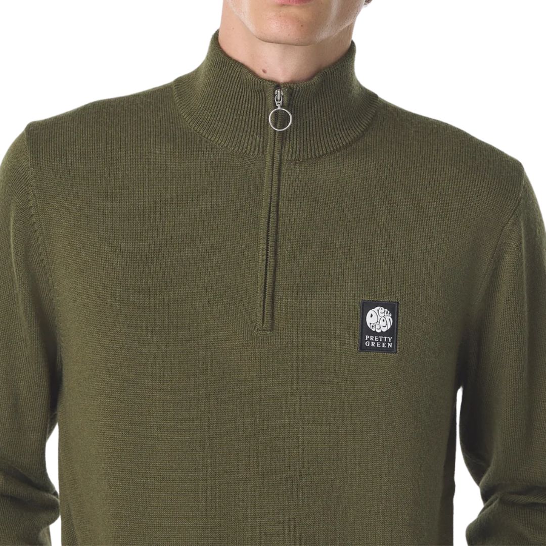 Pretty Green Merino Blend Khaki Quarter Zip