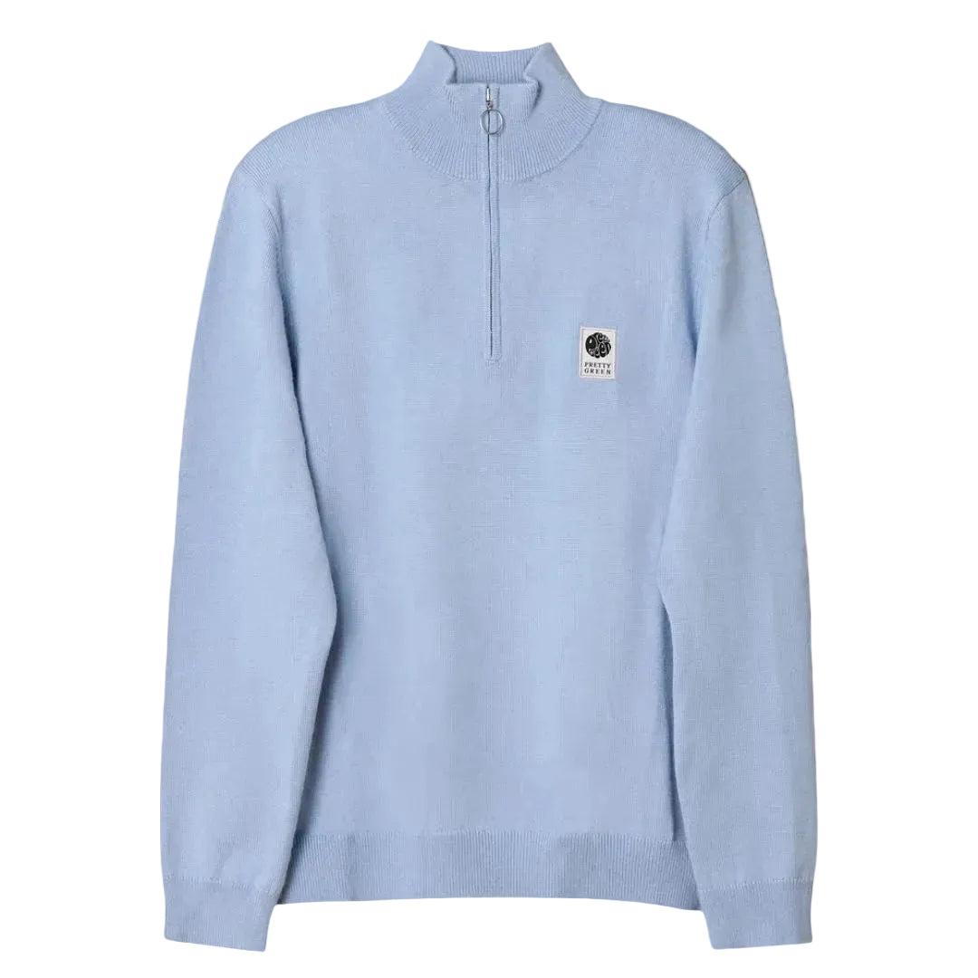 Pretty Green Merino Blend Sky Blue Quarter Zip