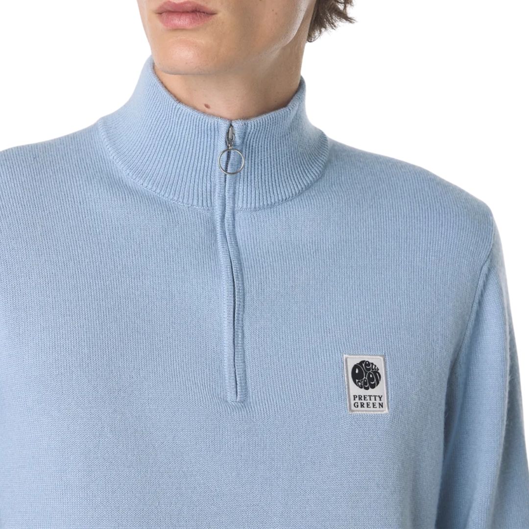 Pretty Green Merino Blend Sky Blue Quarter Zip