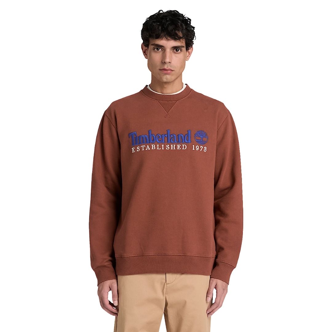 Timberland Established 1973 Embroidered Logo Brown Crew Sweatshirt