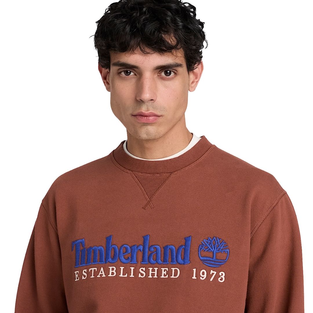 Timberland Established 1973 Embroidered Logo Brown Crew Sweatshirt