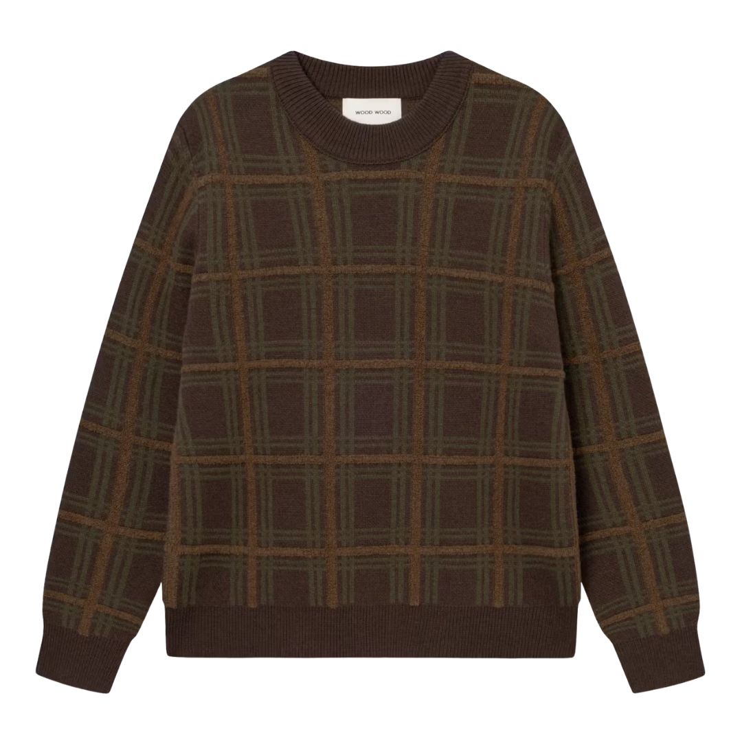 Wood Wood WWVim Brown Check Crewneck