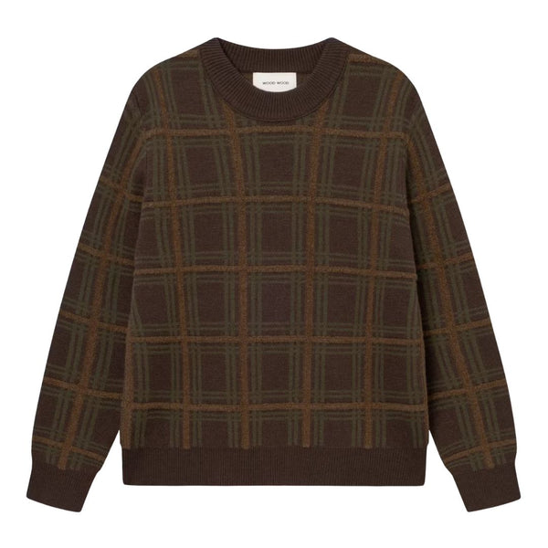 Wood Wood WWVim Brown Check Crewneck