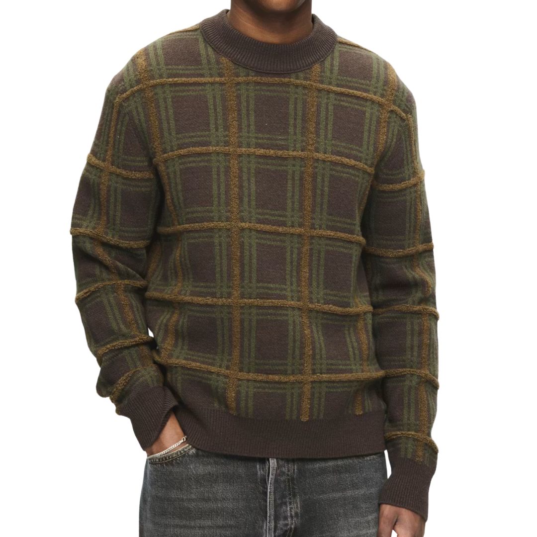 Wood Wood WWVim Brown Check Crewneck