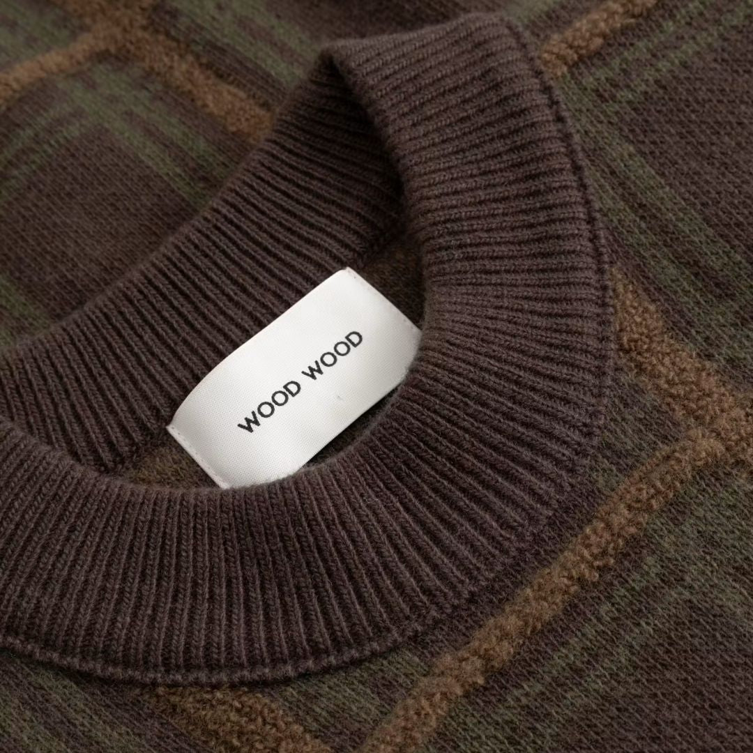 Wood Wood WWVim Brown Check Crewneck