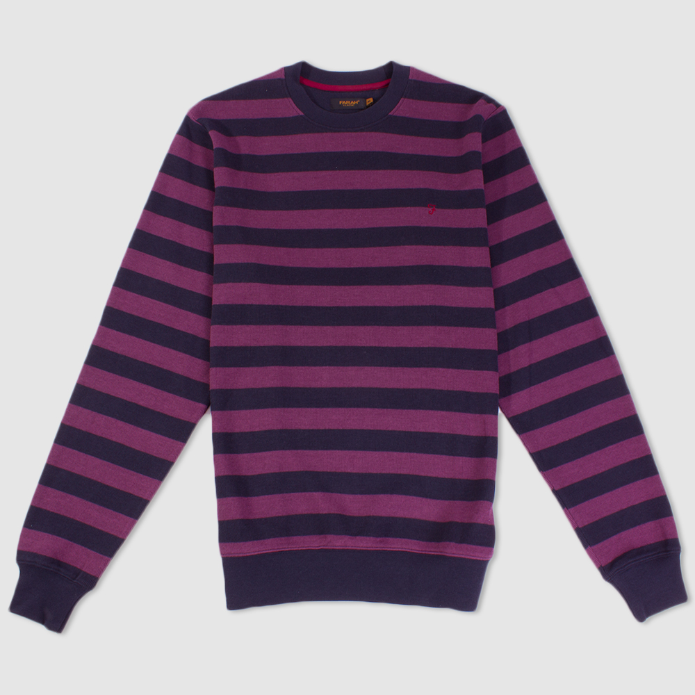 Farah Purple/Navy Striped Round Neck Sweater | Artifacts Apparel