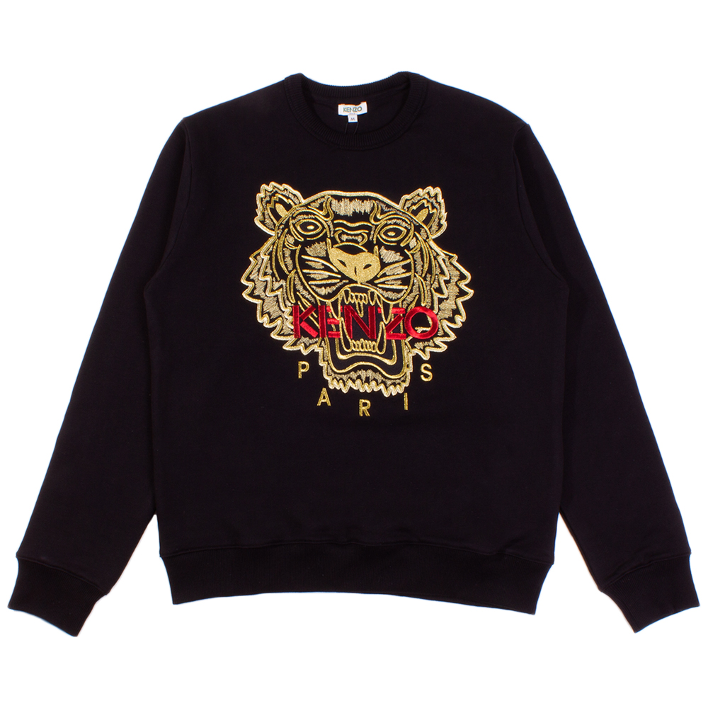 Kenzo Black/Gold Embroidered Tiger Crew 