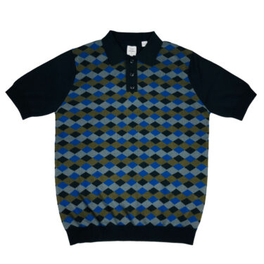Max N Chester Navy/Deep Moss Small Diamond Knitted Polo Shirt
