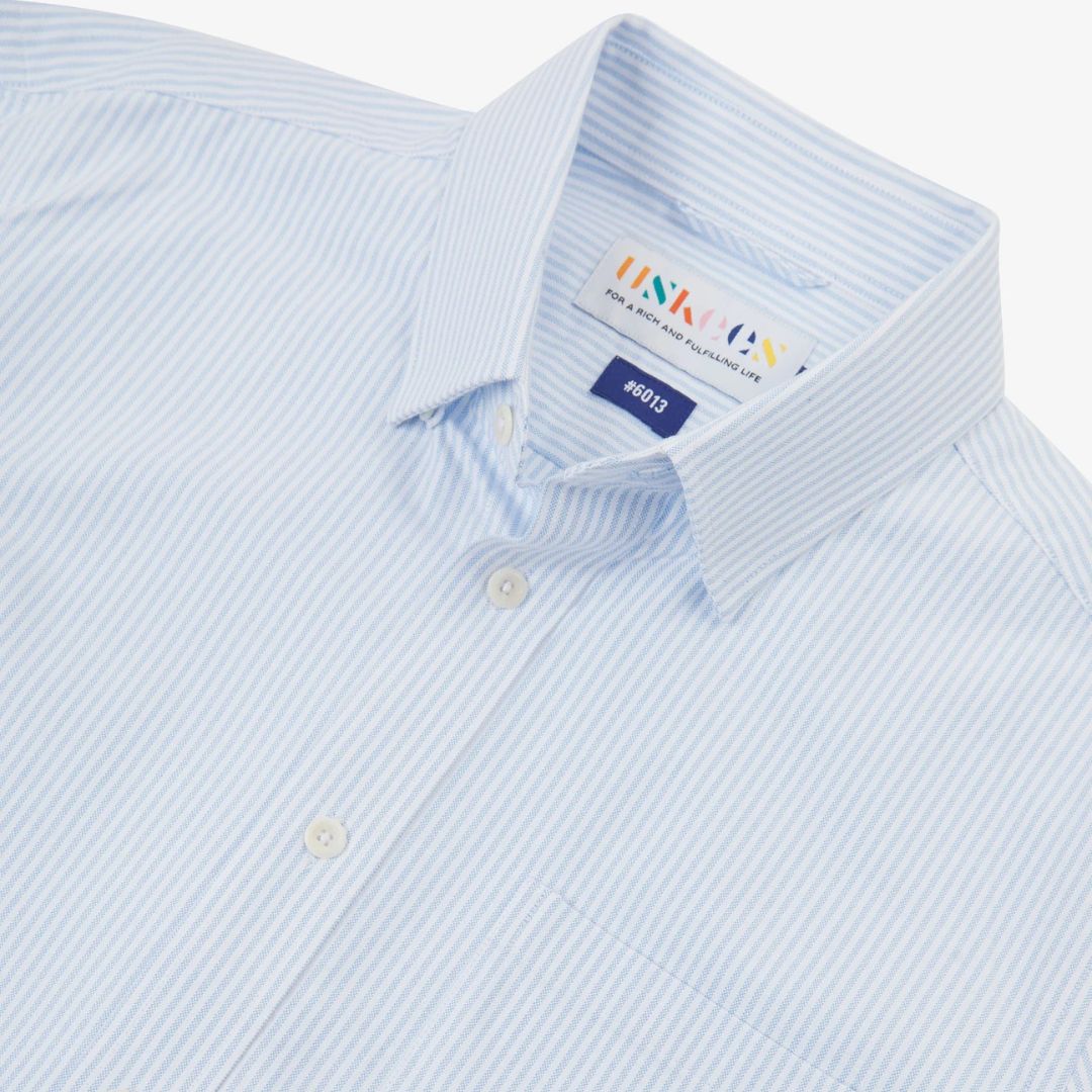 Uskees 6013 Long-Sleeve Oxford shirt Baby Blue Pinstripe