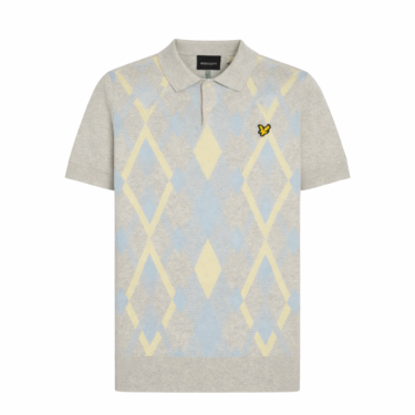 Lyle and Scott Light Grey Marl/Opal Blue Argyle Cotton SS Polo