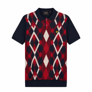 Lyle and Scott Dark Navy/ Cherry Red Argyle Cotton SS Polo
